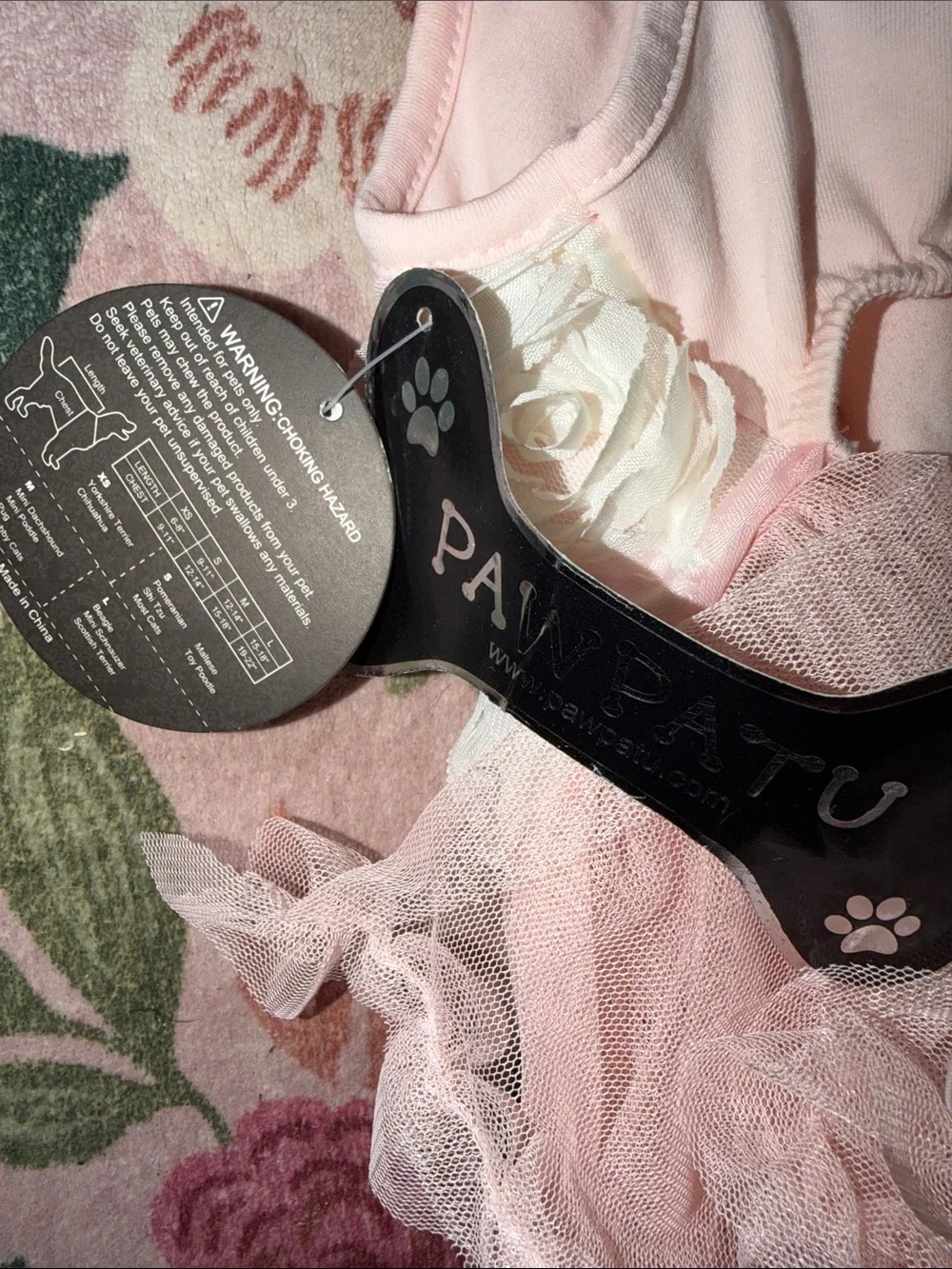 NWT paw patu dog Pink Floral Tulle  Dress with Satin Bow size M